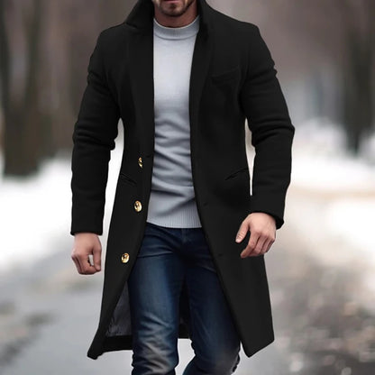 Men's Mid-Length Wool Coat – Winter Jacket with Suit Collar